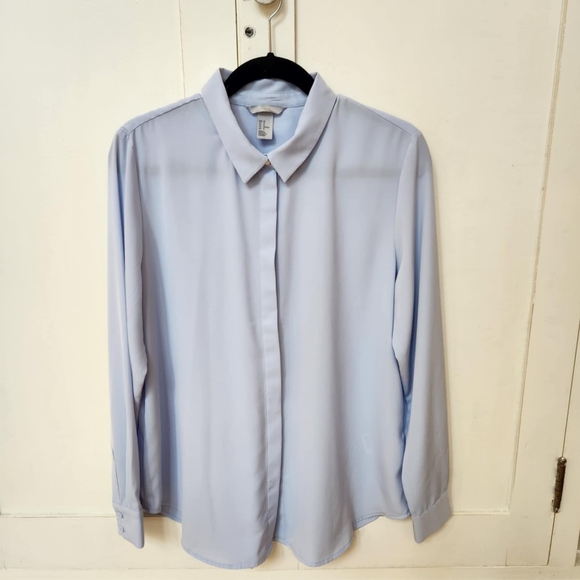 H&M Matte satin button front blouse - Pale Blue - Size 12 - EUC - Picture 1 of 9